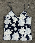 Petite Plume Silk Cami Top Women Navy Floral 100% Mulberry Silk Sz M NWT