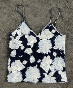 Petite Plume Silk Cami Top Women Navy Floral 100% Mulberry Silk Sz M NWT