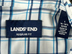 Lands End Mens Large 16-16.5 L Stretch Plaid Button Down Shirt Blue Check Egypt