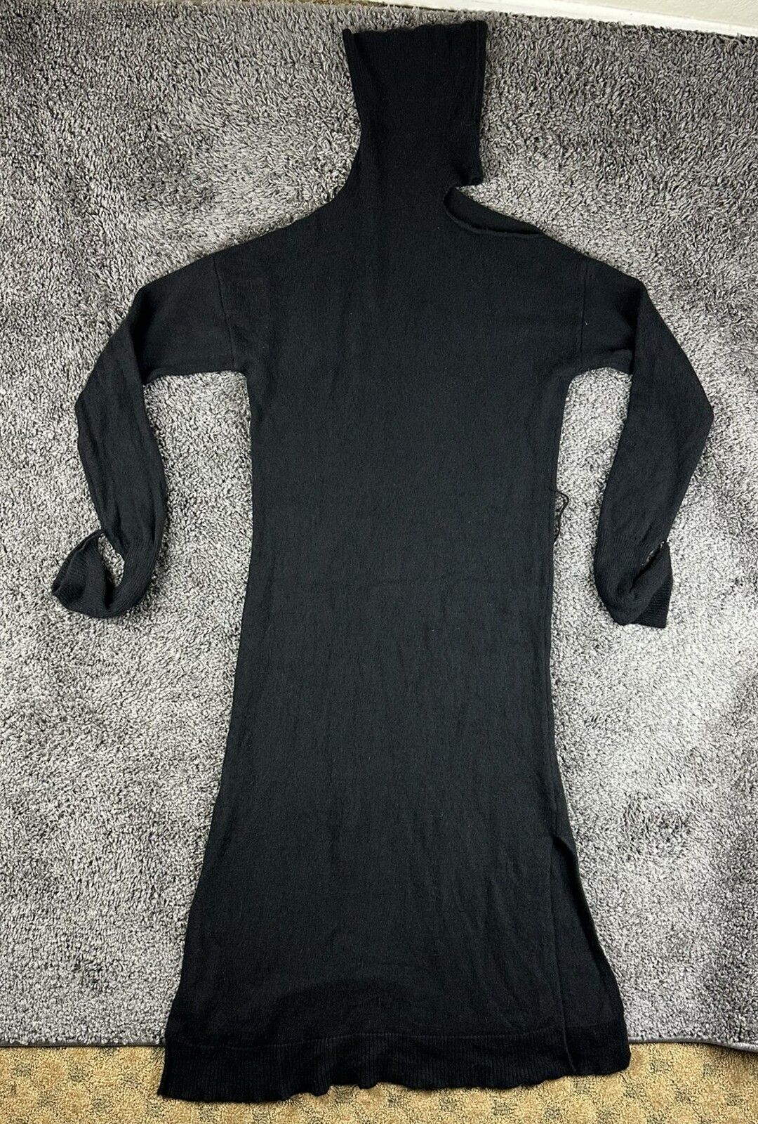 PAIGE Raundi Black Wool Cutout Shoulder Turtleneck Maxi Sweater Dress L
