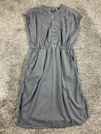 prAna Dress Women's Gray Sleeveless Tencel Lyocell Button V Neck Pockets Sz S