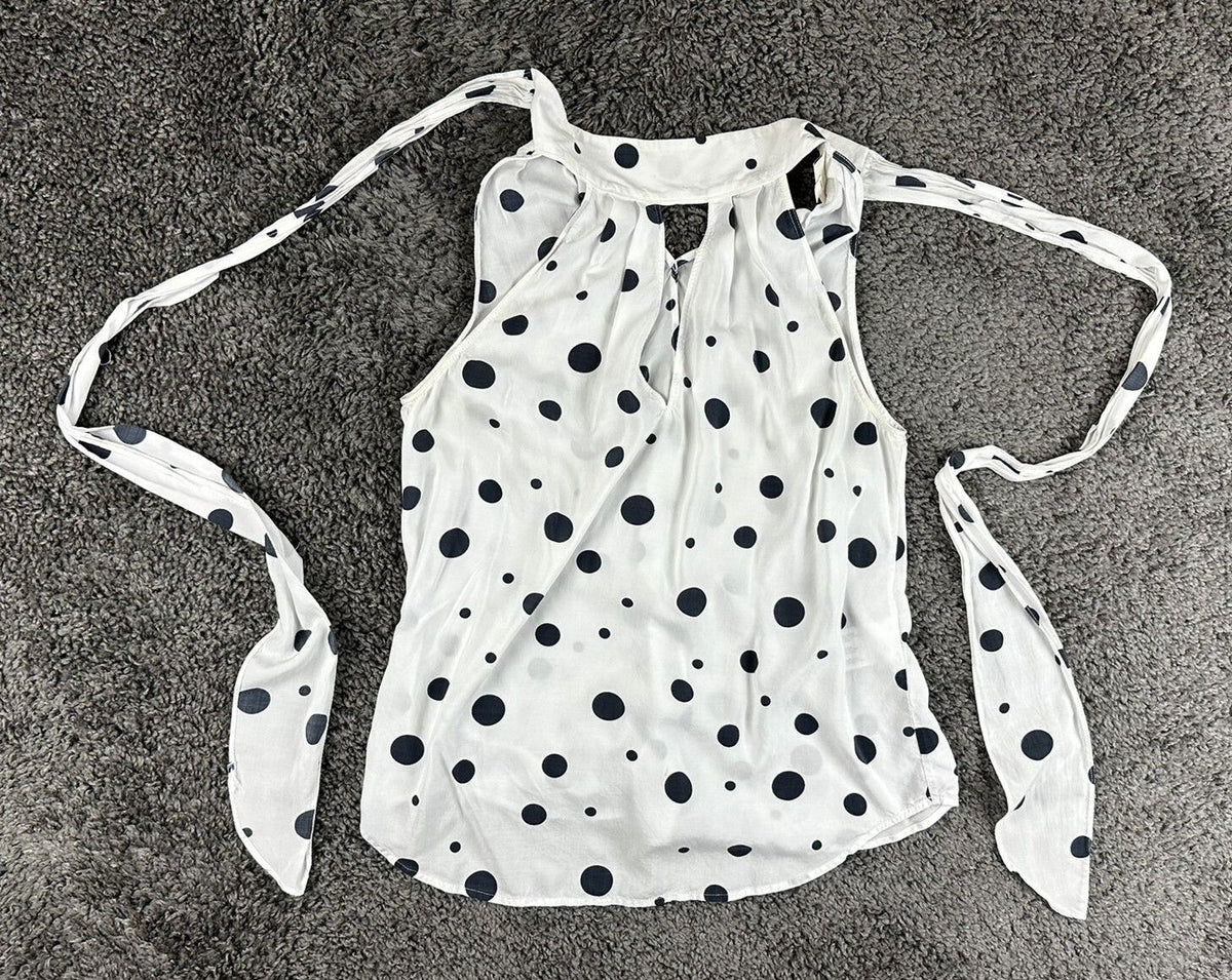 AG Adriano Goldschmied Tank Top Womens XS White Black Polka Dot Halter Neck Tie