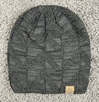 Page One Winter Beanie Hat Knit Basketweave Fleece Lined Charcoal Gray Unisex