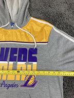 adidas LA Lakers Hoodie Mens Gray Purple Yellow Pullover 3 Stripe Trefoil NBA Lg
