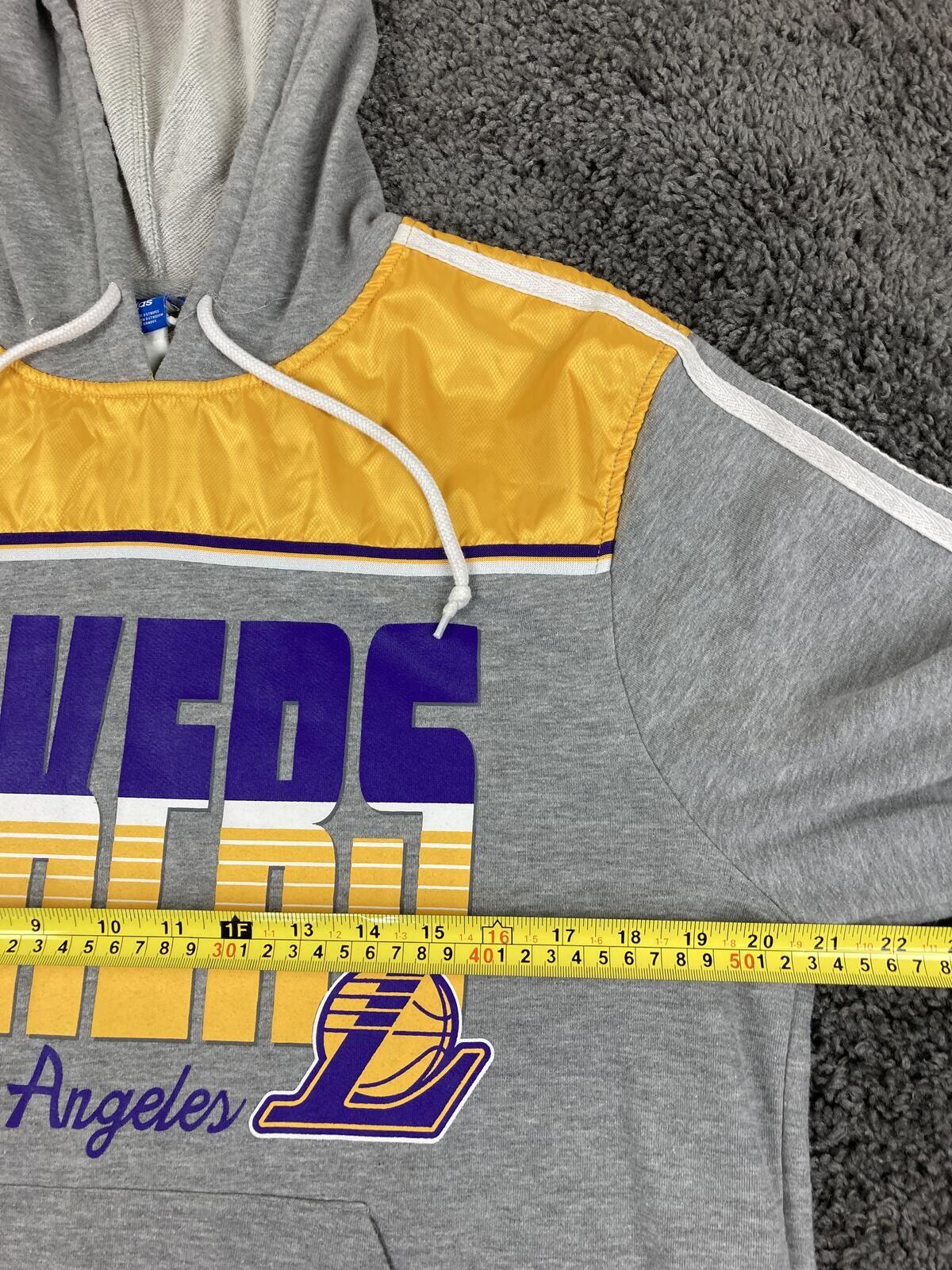 adidas LA Lakers Hoodie Mens Gray Purple Yellow Pullover 3 Stripe Trefoil NBA Lg