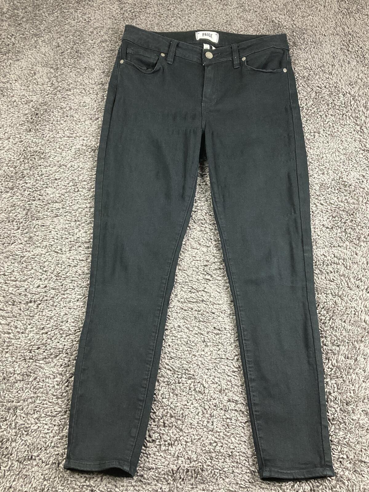 PAIGE Verdugo Ankle Skinny Jeans Black Overdye Transcend Stretch Womens Size 28