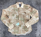 Poggianti Italy Men Sheer Mesh Shirt Brown Marble Baroque Damask Long Sleeve L