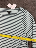 J.Jill Wearever Striped Top Womens Large Aqua Navy Button Cuff 3/4 Sleeve NWT