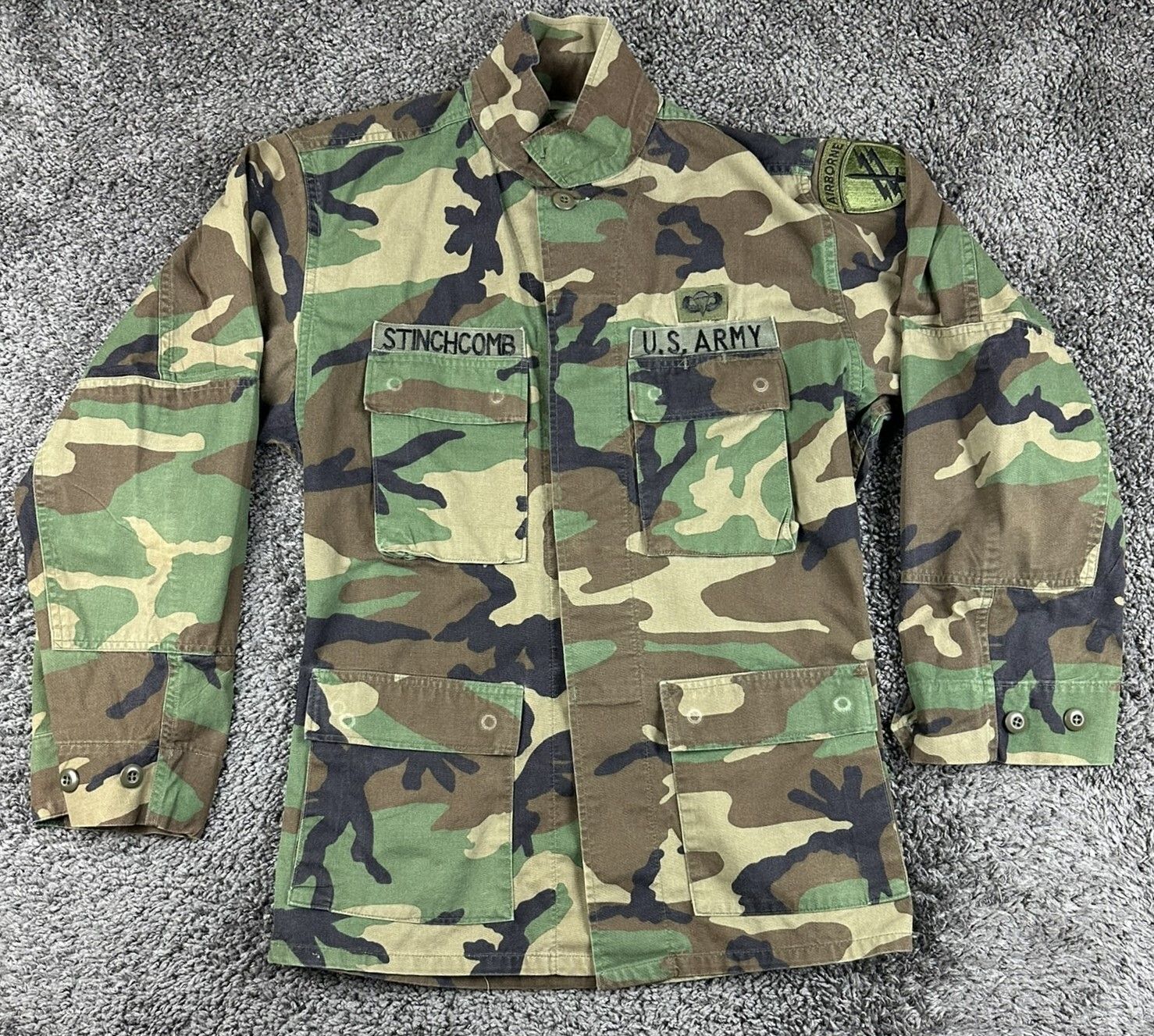 Vintage US Army Special Forces Airborne Woodland Camo BDU Jacket Small Regular