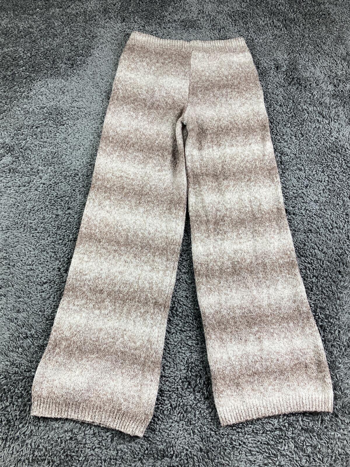 Zara Knit Pants Girls Brown Beige Striped Wide Leg Pull On  Size 11-12