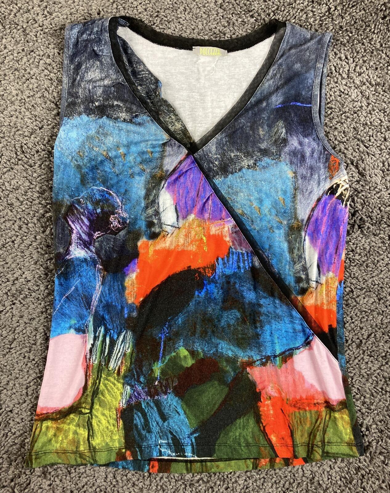 Dolcezza Simply Art Sleeveless Top Angel Movano Rivas Abstract Print V-Neck S