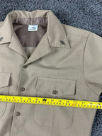US Navy Khaki Uniform Shirt S Athletic Polyester/Wool Silver Collar Rank Pins