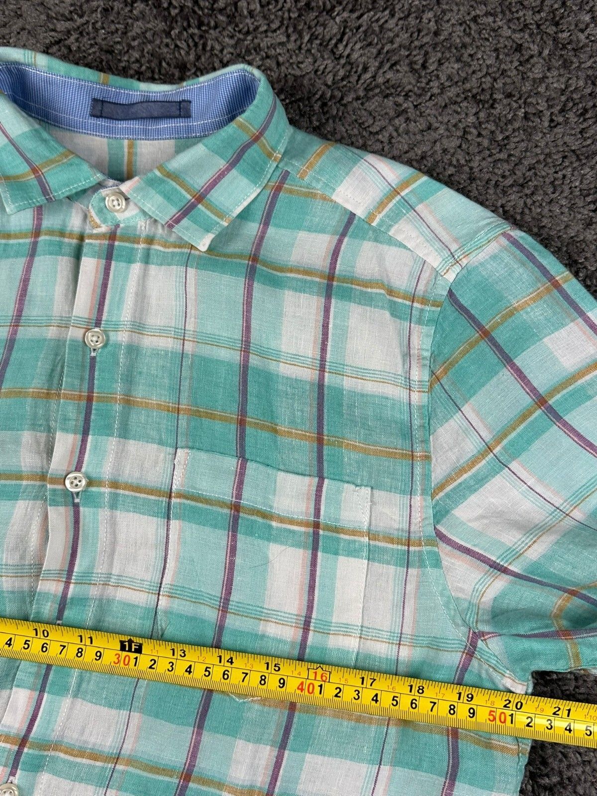 Tommy Bahama Mens S 100% Linen Short Sleeve Button Up Shirt Plaid Mint Green