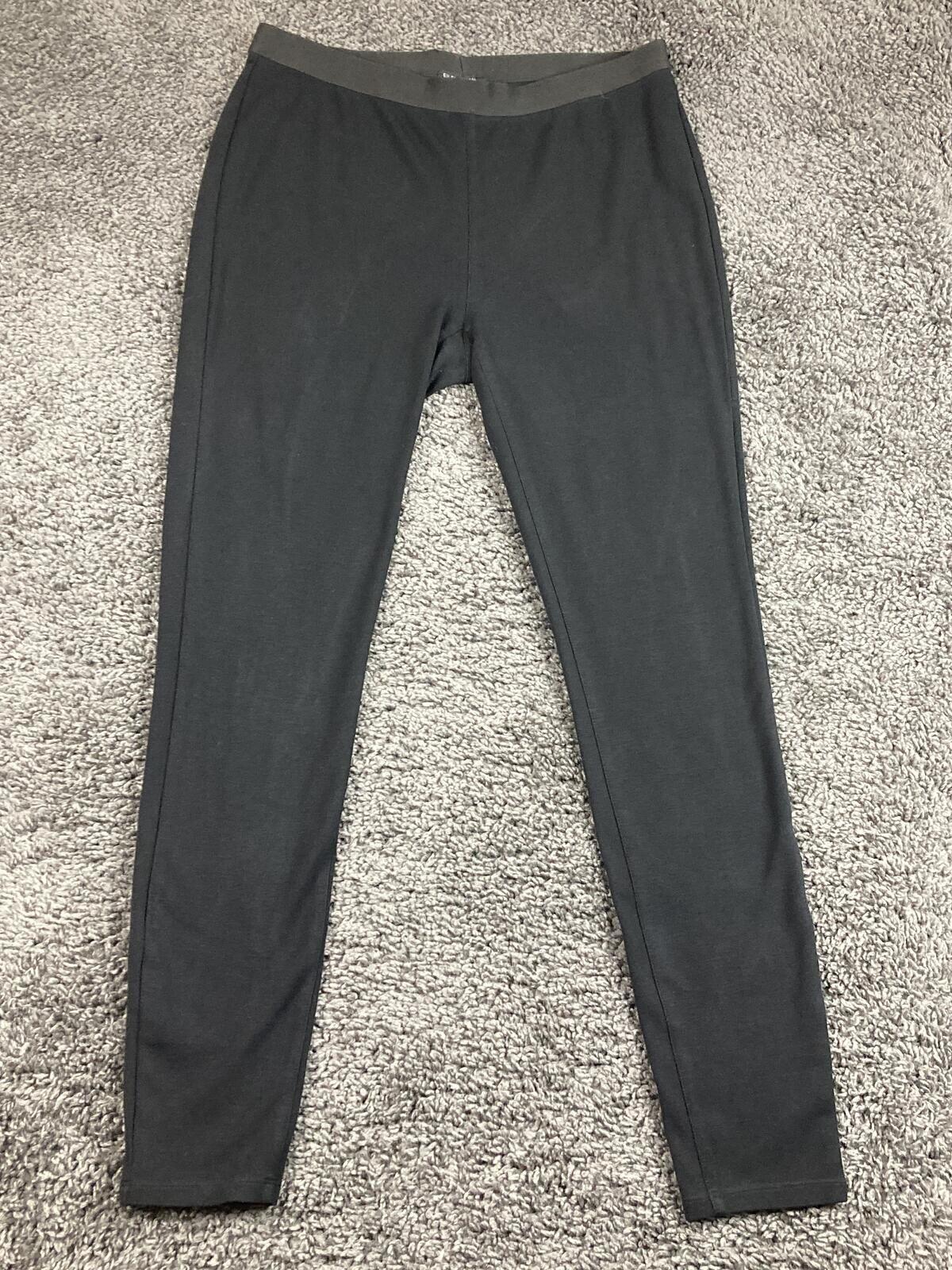 Eileen Fisher Italian Knit Leggings Black Small Stretch Pull On Pants Slim S/P
