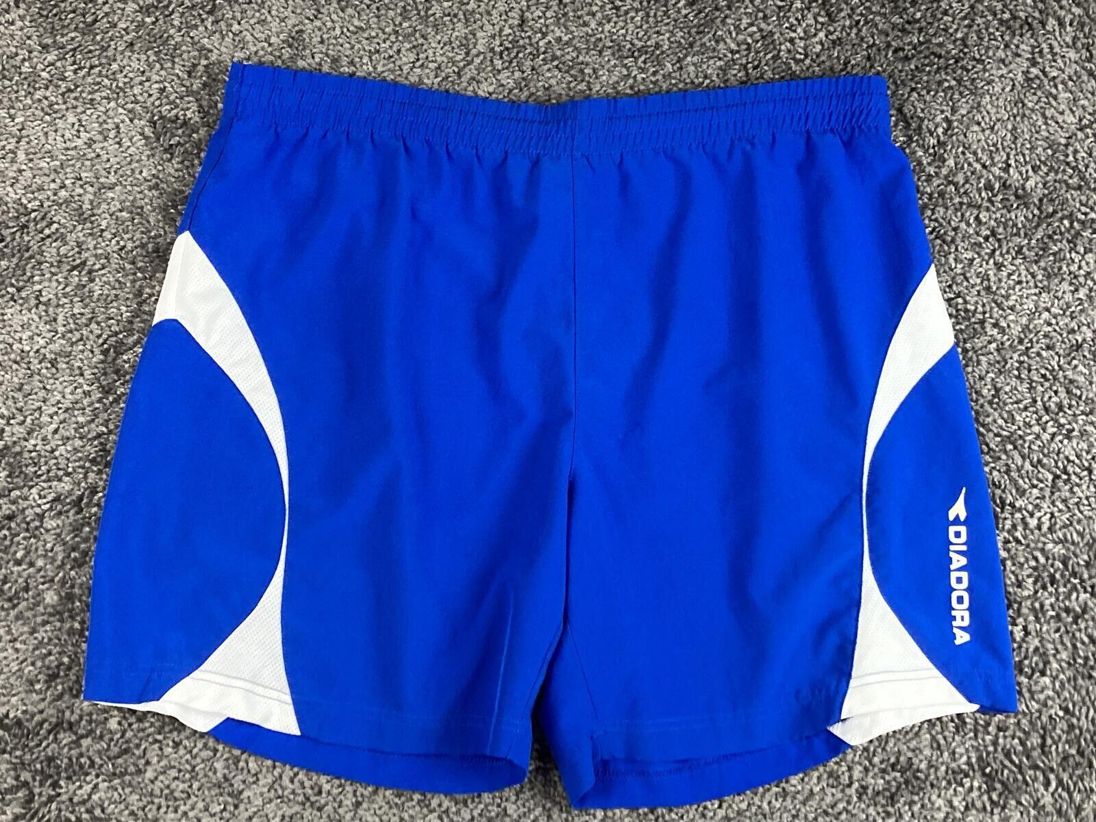 Diadora Mens Soccer Shorts Large Blue White Training Athletic Running Gym Sz XL