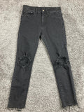 MNML Men Black Distressed Skinny Jeans Raw Hem Stretch Denim Size 28