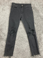 MNML Men Black Distressed Skinny Jeans Raw Hem Stretch Denim Size 28