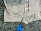 Luukaa Lagenlook Womens Button Tunic Shirt Taupe Gray Size 8 Mixed Media Pockets