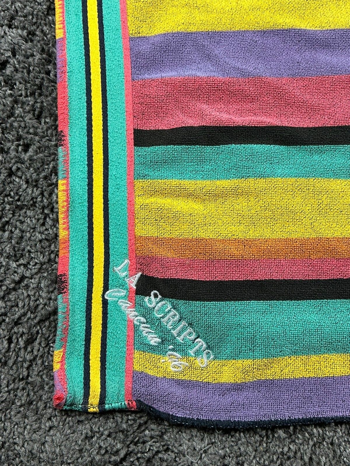 Vintage 90s Cecil Saydah Sunbrights Striped Beach Towel Karen Allen Cancun 96