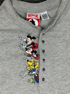 Vintage 90s Disney Mickey Minnie Donald Pluto Embroidered Henley Shirt Grey Sz L