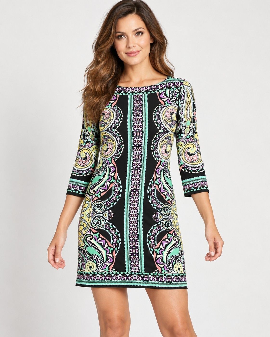 ECI New York Dress Womens S Small Black Multi Geometric Paisley Stretch NWT