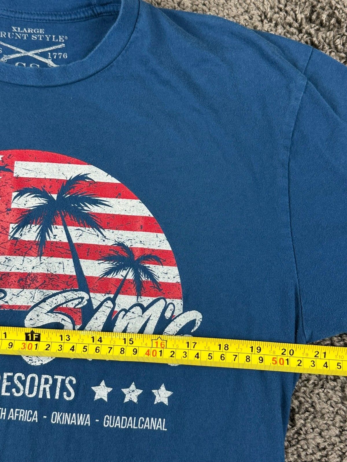 Grunt Style Uncle Sam's Beach Resorts T-Shirt Men Blue Patriotic Flag Tee Sz XL