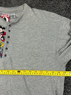 Vintage 90s Disney Mickey Minnie Donald Pluto Embroidered Henley Shirt Grey Sz L