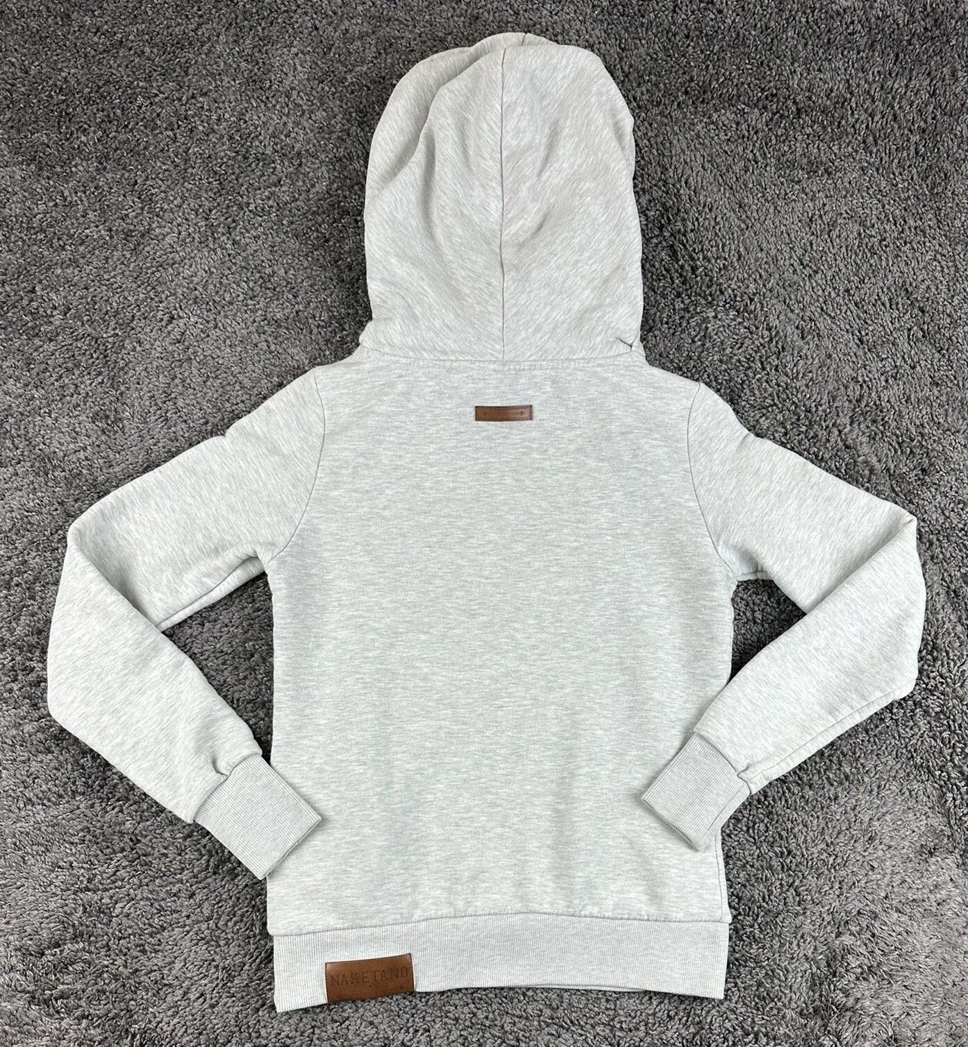 Naketano Womens Gray Cowl Neck Hoodie Pullover Sweatshirt Owl Rope Patch Sz M
