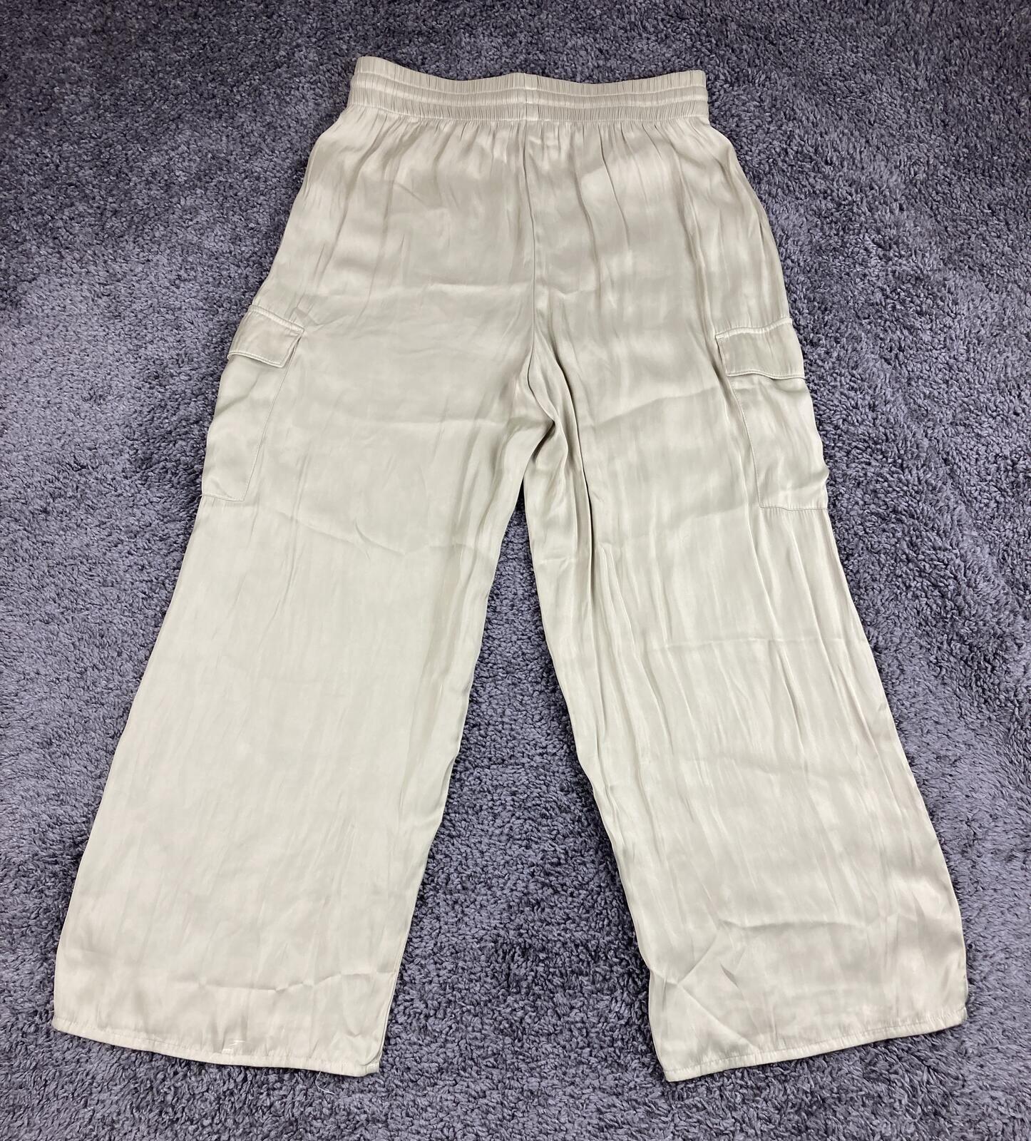 Rachel Zoe Satin Cargo Pants Champagne Beige Wide Leg Pockets Womens Medium M