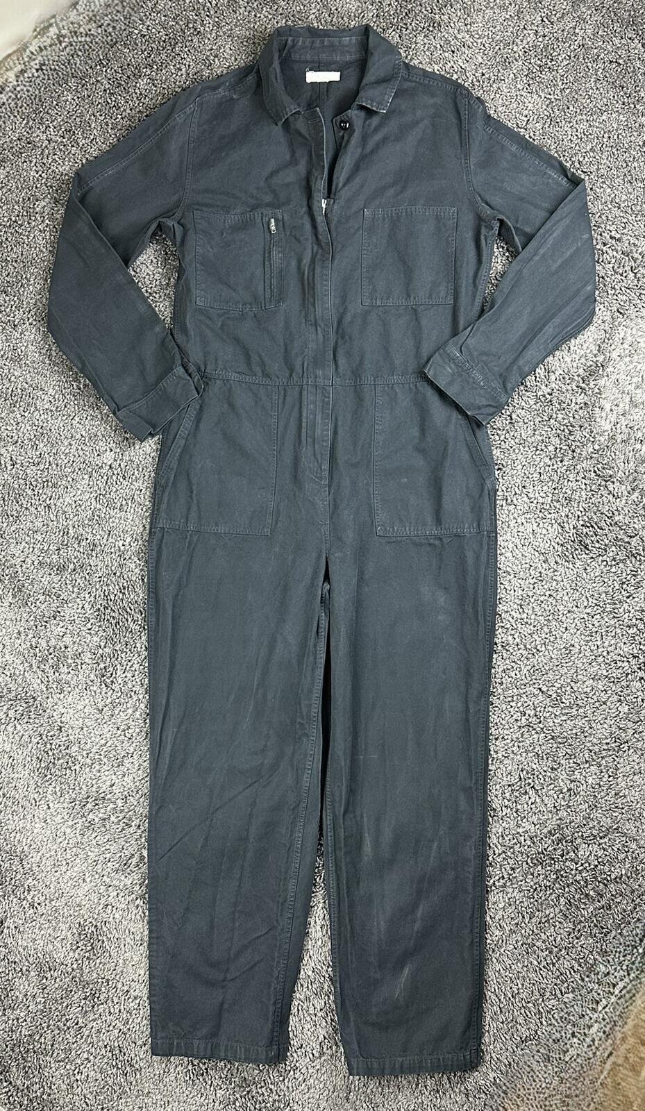 Outerknown Station Jumpsuit Womens Black Organic Cotton Linen Utility Coverall L