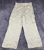 Rachel Zoe Satin Cargo Pants Champagne Beige Wide Leg Pockets Womens Medium M