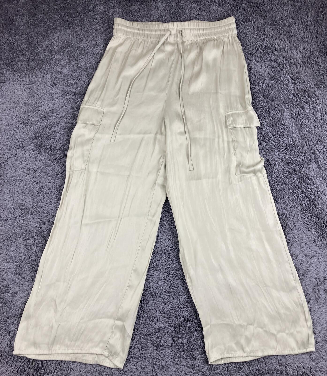 Rachel Zoe Satin Cargo Pants Champagne Beige Wide Leg Pockets Womens Medium M