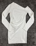 Zara White One Shoulder Mini Dress Long Sleeve Draped Gathered Party Sexy Size M