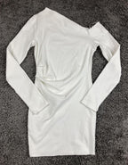 Zara White One Shoulder Mini Dress Long Sleeve Draped Gathered Party Sexy Size M