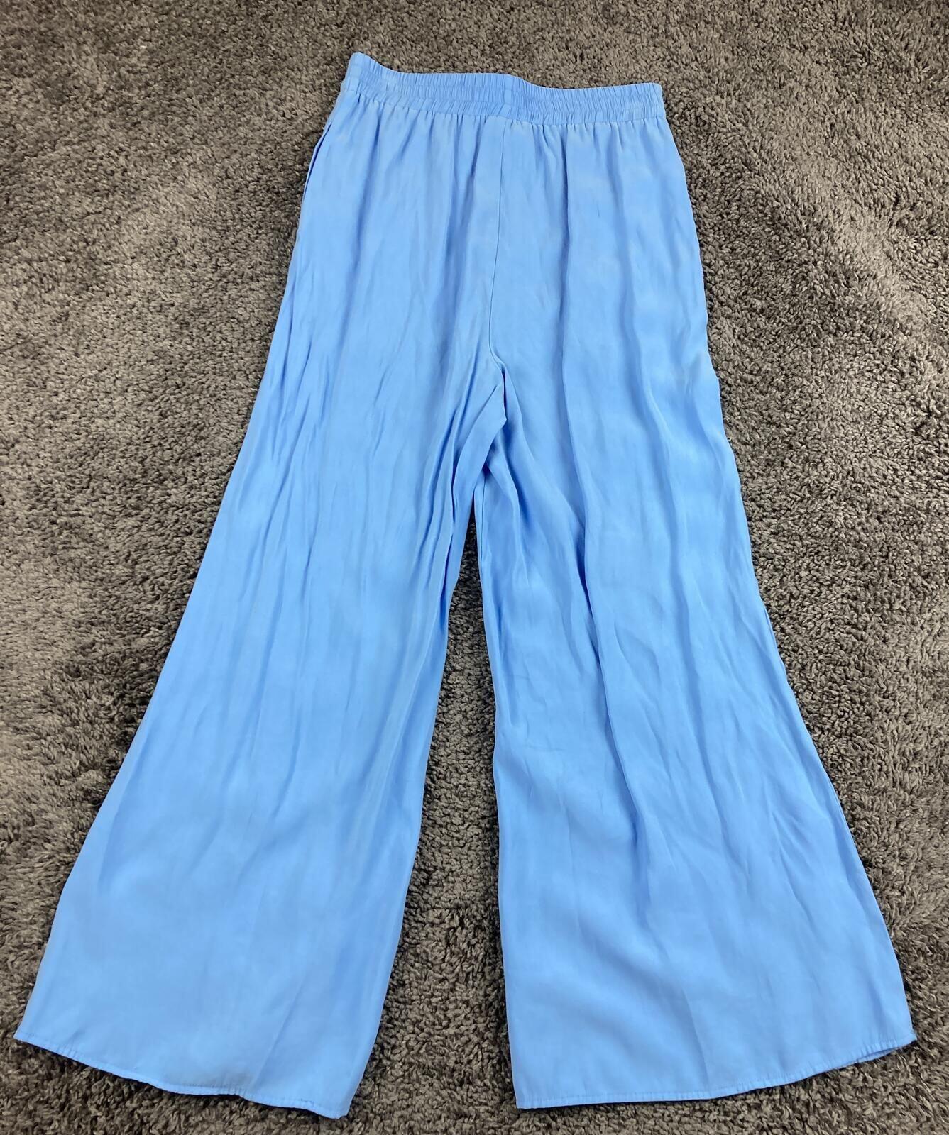 Melloday Wide Leg Pants Women's Light Blue Rayon Pull On Pockets Sz XS