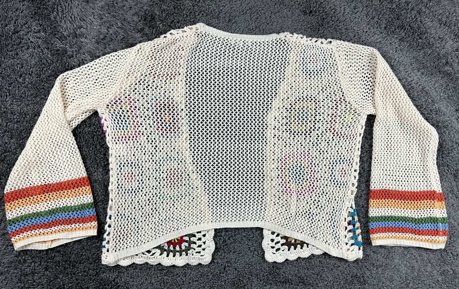 Fashion Nova Womens Crochet Cardigan Large Cream Granny Square Boho Open Knit