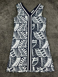 Tommy Bahama Leaf Line Tambour V-Neck Shift Dress M Blue White Tropical Stretch
