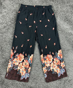Ett:Twa by Anthropologie Womens Floral Wide Leg Pants Small Petite Black Cropped
