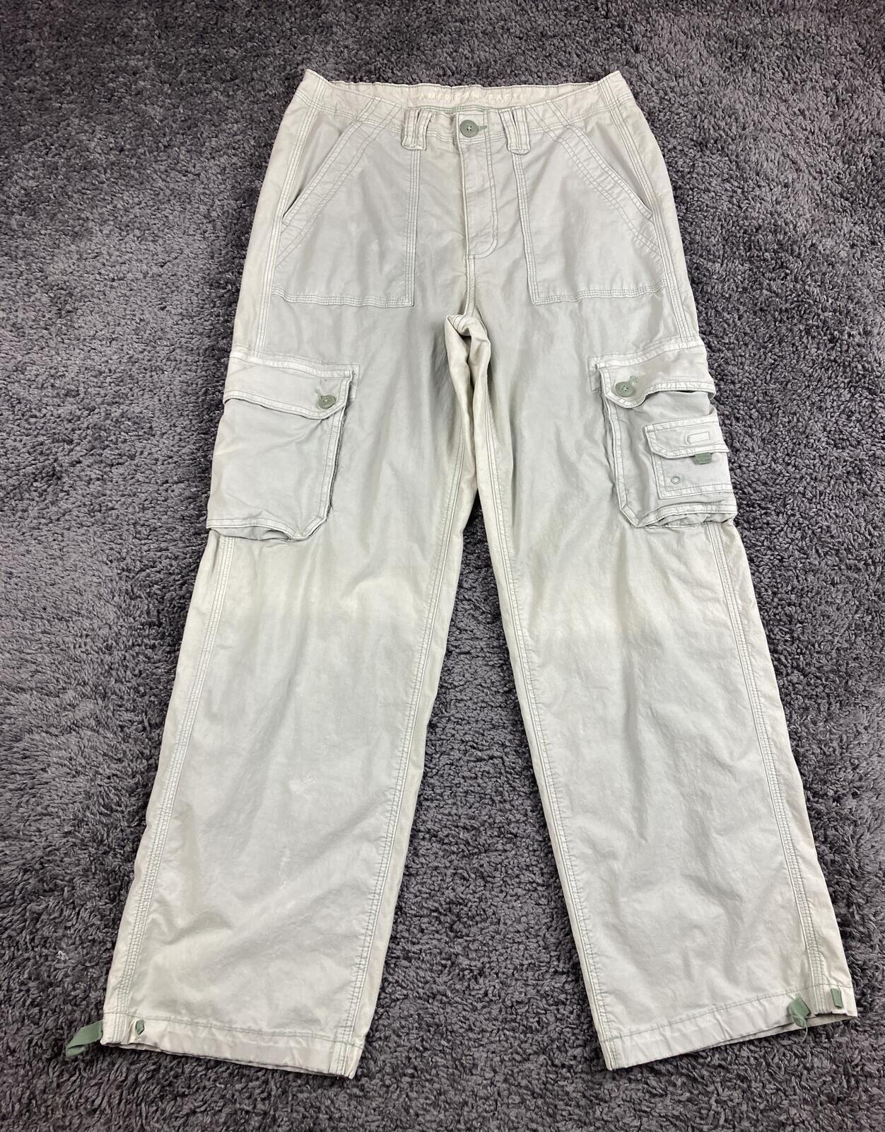 American Eagle Snappy Baggy Cargo Pants Womens 8 Sage Green Wide Leg Utility