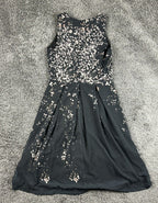 Cynthia Steffe Dress Womens 8 Black Floral Chiffon Sleeveless Pleated Cocktail