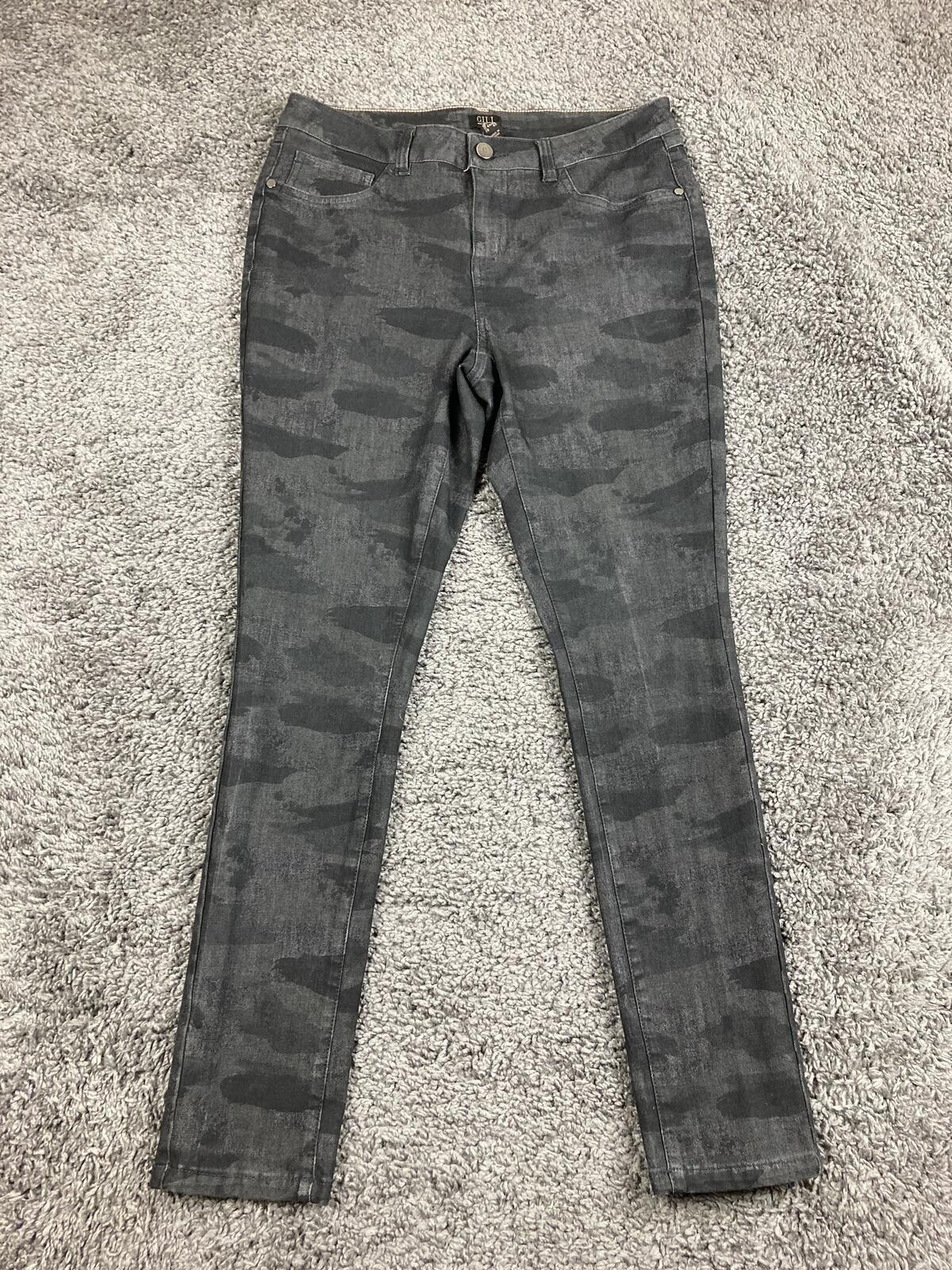 G.I.L.I. Camo Skinny Jeans Womens 8 Black Gray Dual Stretch Denim Pants