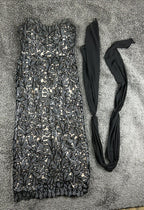 Galina Signature Womens 12 Black Sequin Strapless Column Gown Dress Black Shawl