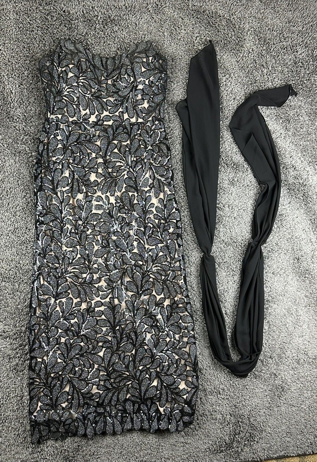 Galina Signature Womens 12 Black Sequin Strapless Column Gown Dress Black Shawl