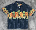 Hawaiian Reserve Collection Mens Black Surfboard Palm Tree Aloha Camp Shirt XL