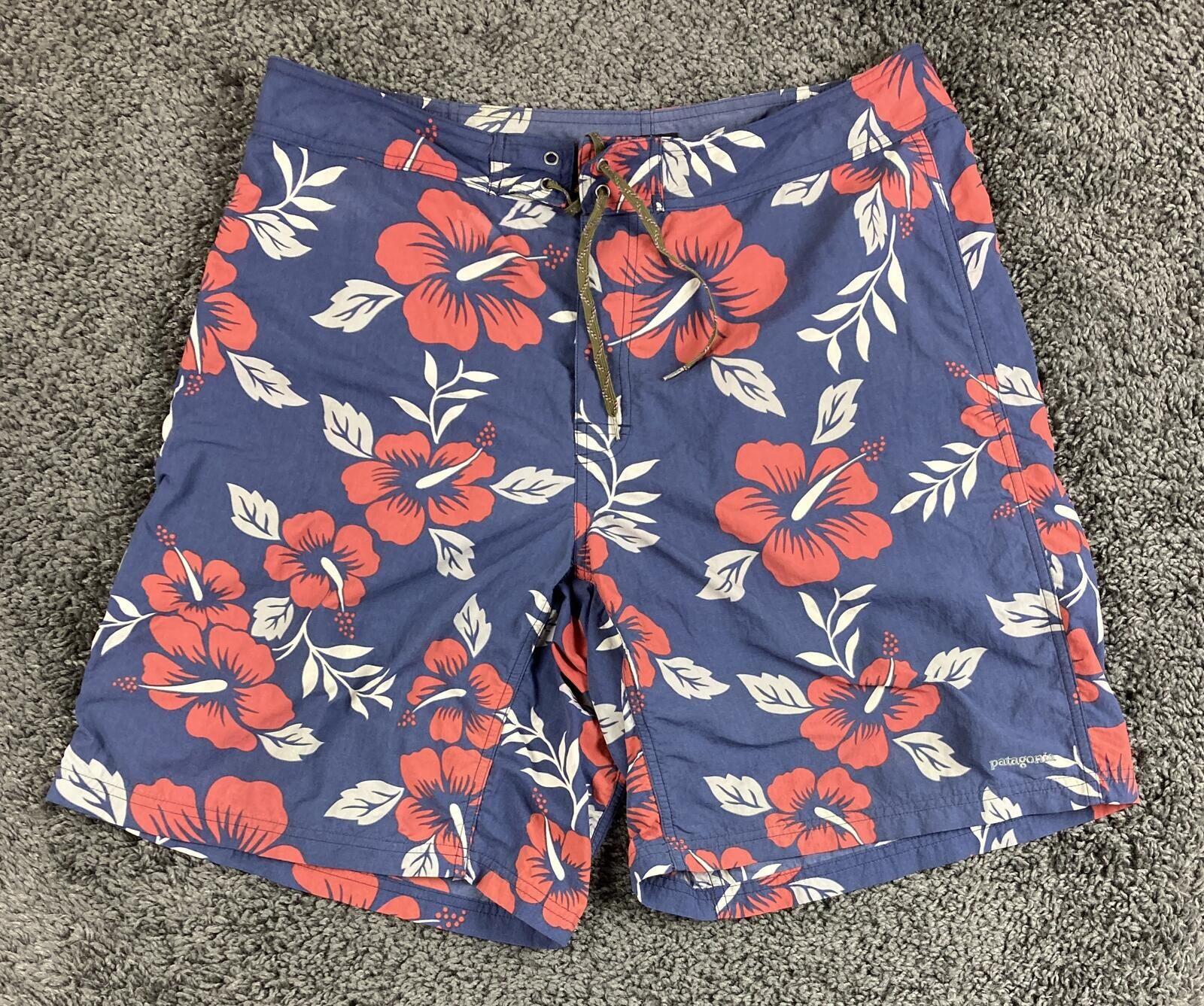 Vintage Patagonia Blue Hibiscus Wavefarer Board Shorts Swim Trunks Floral VTG 36