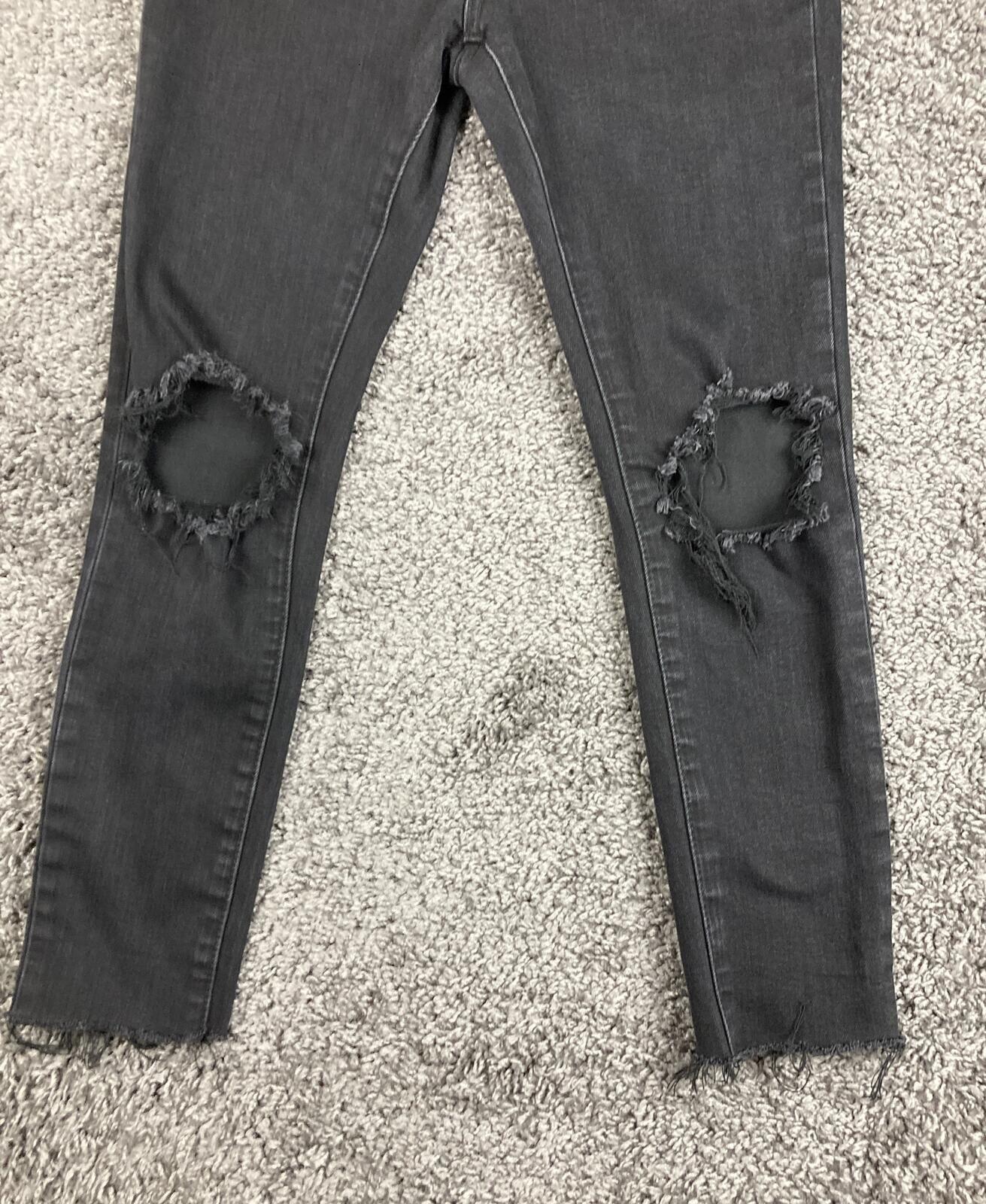 MNML Men Black Distressed Skinny Jeans Raw Hem Stretch Denim Size 28