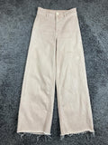 OAT New York Wide Leg Pants Womens Beige High Rise Raw Hem Stretch Denim Sz 26