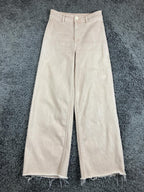 OAT New York Wide Leg Pants Womens Beige High Rise Raw Hem Stretch Denim Sz 26