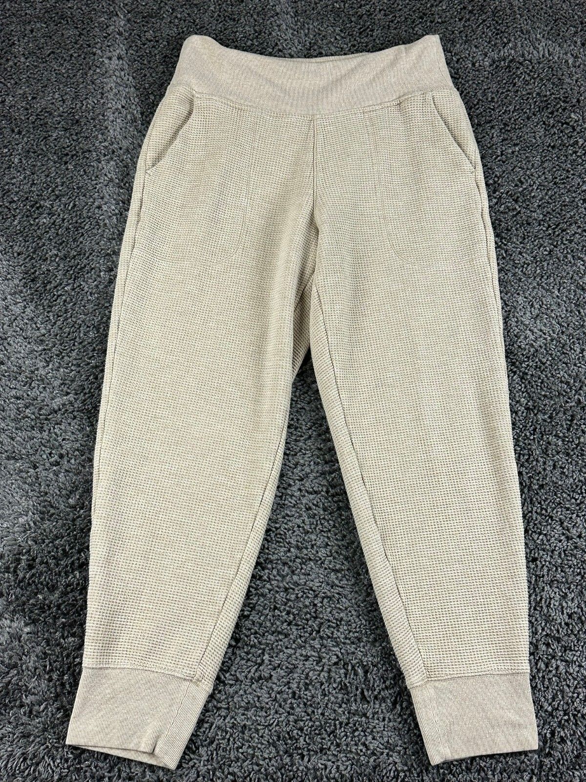 Athleta Coaster Luxe Waffle Jogger Pants Womens Beige High Rise Tencel Sz M