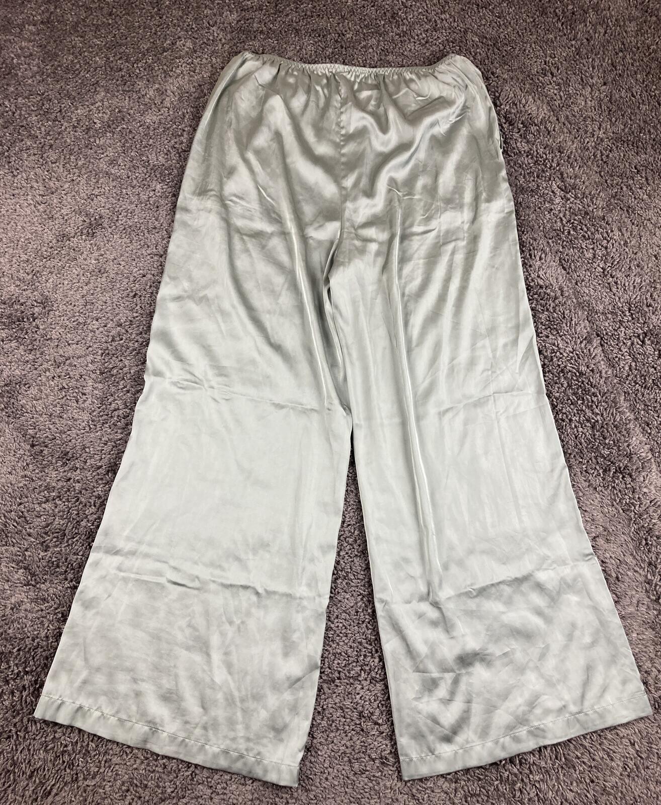 Auden Luxury Collection Satin Pajama Pants Sage Green Wide Leg Sleepwear Sz M